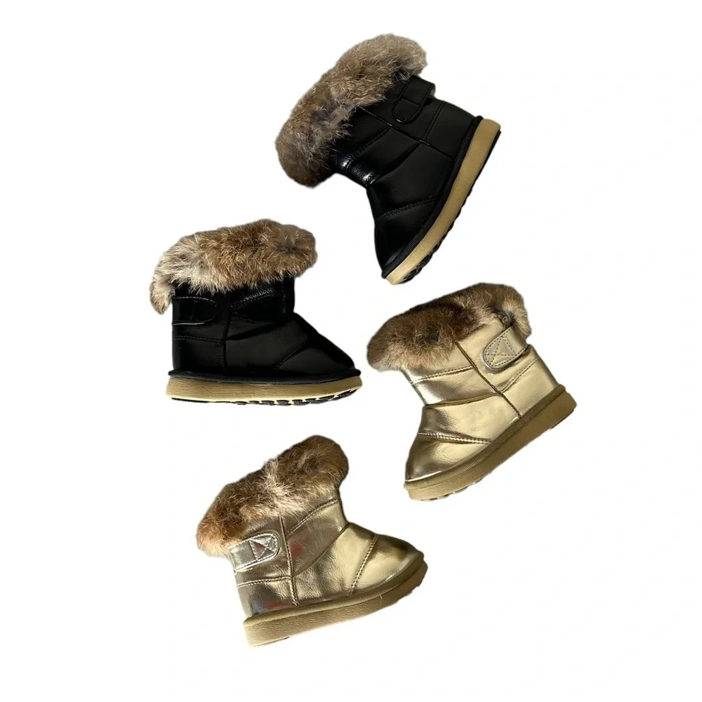 BABY GIRL Faux Fur Gold and Black Boots Set of 2